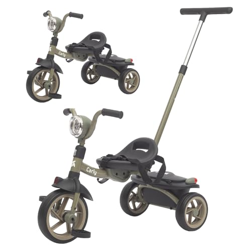 Twinly Tricycle évolutif pliable pour enfants de 1 à 5 ans, léger et compact, guidon avec lumière et son, panier et barre de...