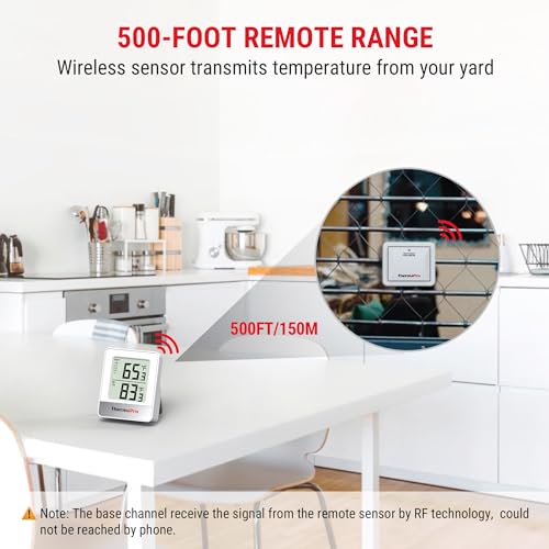 ThermoPro Indoor Outdoor Thermometer Wireless 500FT, Outside Greenhouse Thermometer with Temperature Sensor, Outdoor Thermometers for Patio Reptile House Home Baby Room Temperature Monitor