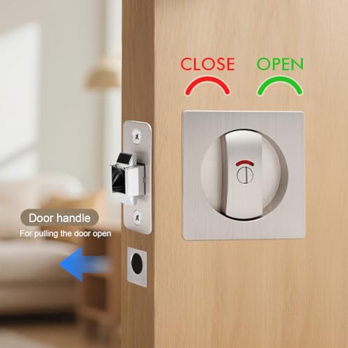 Cerradura para puerta corrediza de bolsillo Ejoyous con tirador lateral, aleación de zinc, indicación de privacidad rojo y verde, diseño empotrado para cocina, dormitorio y baño, acabado plateado miniatura 6