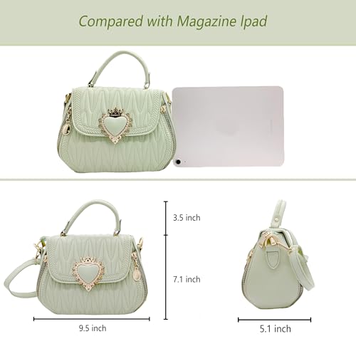 Women Leather Quilted Handbag Top Handle Satchel Bag with Heart Crown Decoration3