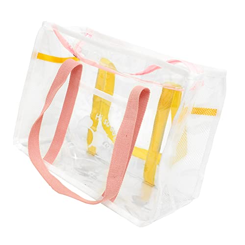 Summer Beach Tote Portable Handheld Bag for Women Lightweight Travel Tote for Beach Accessories Organize Towels and Toys Durable Transparent Shoulder Bag Pink