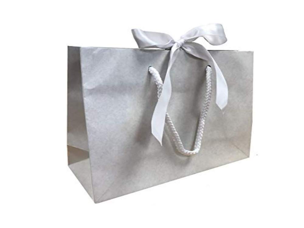 Luxury Boutique Gift Bag with Ribbon Tie & Rope Handles - Premium Recycled Paper - Perfect for Wedding Presents, Party Bags, Baby Shower (White Small, 25 bags)