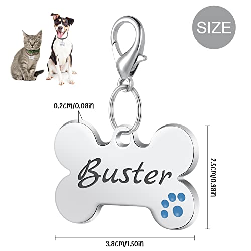 Natiform Personalized Engraving Pet Id Tags, Bone Paw Print Dog Id Tag, With 4 Lines Of Custom Engraved Id, Pet Name Tags Personalized With Durable Engraving(Blue) #TOP2