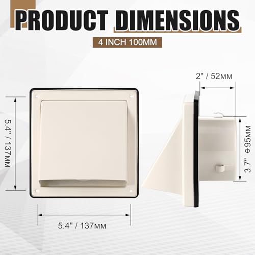 Image of Gisafai 4 Inch Dryer Vent Cover Outdoor with Stainless Steel Screen Tan Wall Dryer Exhaust Vent Cover External Cap Cushioned Non Return Flap with Sealing Gasket Grille, Bird /Insect Proof
