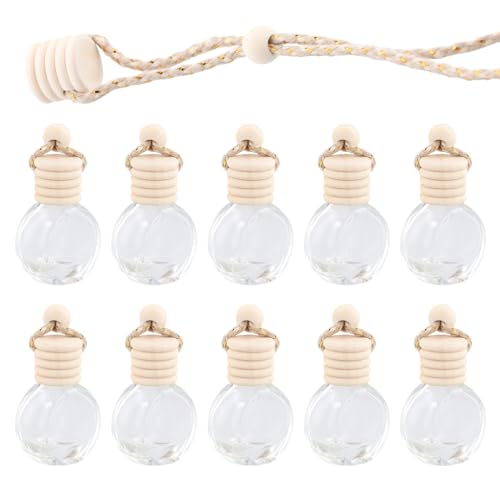 10 Piezas Colgar Difusor Colgante para Coche, Botellas de Perfume para Ambientador de Coche Recargables, Botella Difusora de Aromaterapia de Aceite Esencial Vacía para Coche, Hogar, Oficina (B)