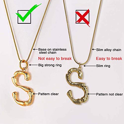image for FOCALOOK Letter Chain Pendant for Women Bamboo Initial Necklace 18K Go
