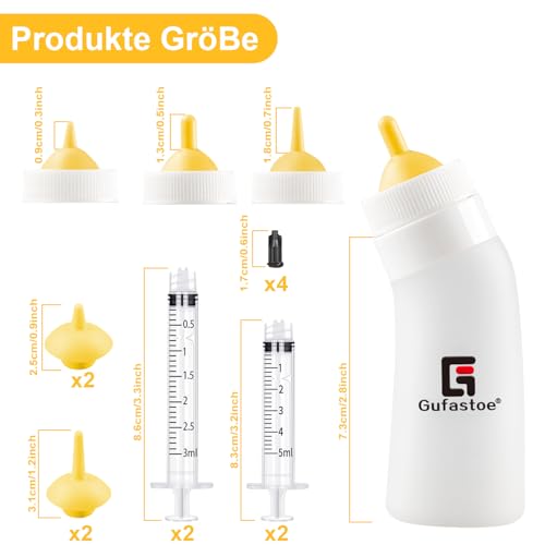 Gufastoe Haustier Aufzuchtflasche, Kätzchen Welpen-Fütterungsflaschen Welpen Flaschen für Still Kit, mit Fütterungsnippel und Spritzen für Welpen Hund Katze oder andere Haustiere,15 Stück Gelb