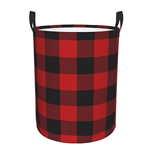 Panier à linge sale rouge et noir à carreaux de buffle à une seule couche pour le rangement de la maison et un usage domestique quotidien