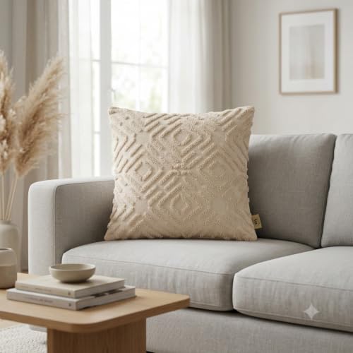 Best Decorative Cushion Covers: Cotton vs Velvet 43 Premium 100% Cotton Cushion Cover, 18 Inch x 18 Inch, Circular Kn...