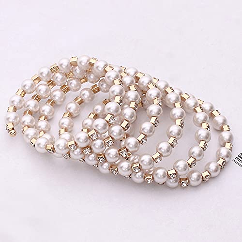 Asphire Vintage Great Gatsby Pearl Bracelet Multi-Layered Chunky Pearl Crystal Elastic Bangle Bridal Wedding Jewelry 1920s Flapper Prom Party Costume Accessories for Women, Gold3