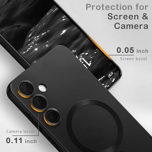 Image of DIZORO Samsung S25 Plus 5g Case, Compatible with Mag Safe Back Cover, Matte Luxury Metallic Luster Flexible TPU Wireless Charging Shockproof Case with Camera Protector Lens (Black)