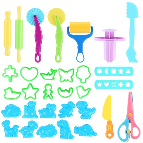 Kigift 31 Stück Knete Zubehör Set, Knetwerkzeug für Kinder, Robusten Plastilin Werkzeuge, Knetzubehör für Kreatives Kneten mit Formen und Spaß