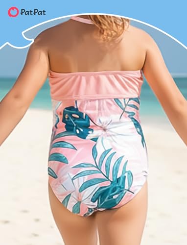 Image of PATPAT Mommy and Me Matching Swimsuit:One Piece V Neck Bathing Suits Leaves Printed Family Swimwear Matching Set