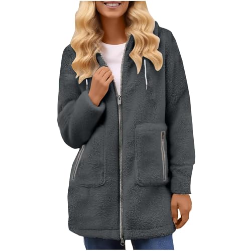 Abrigo de lana para mujer, abrigo grueso y cálido de invierno, talla grande, con capucha, bolsillo, cremallera, casual, para exteriores, 1 gris., M