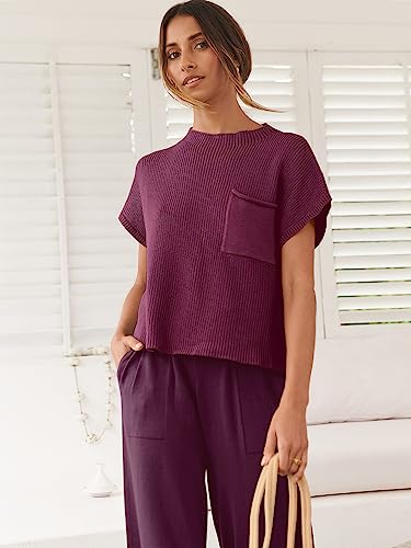 Image of ANRABESS Women's Two Piece Outfits Sweater Sets Knit Pullover Tops and High Waisted Pants Tracksuit Lounge Sets