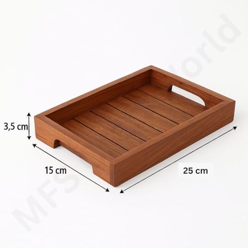 Image of Premium Sheesham Wood Serving Tray - Rectangular Wooden Tray with Handles for Kitchen, Dining, Coffee Table & Home Decor - Tea Snacks Breakfast Tray - 10 x 6 Inch