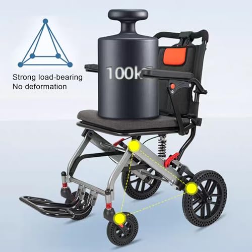 Silla de ruedas de aluminio portátil ligera con freno de mano, silla de ruedas plegable para adultos, ruedas traseras de 8 pulgadas