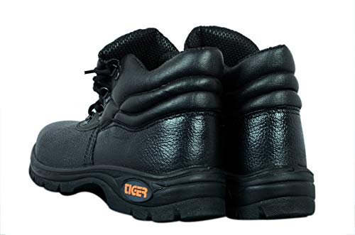 Tiger Men's Leather High Ankle Leopard Steel Toe Safety Shoes (Size 7 UK, Black )