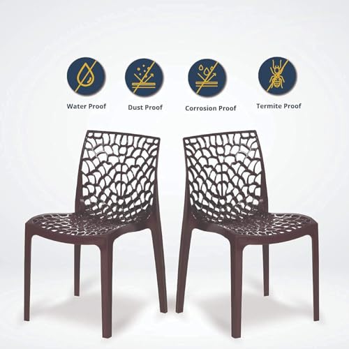 Image of activa Web Designer Plastic Chair for Home, Office and Restaurant and Cafe|Armless Chair for Dining Room| Heavy Duty Outdoor Plastic Chair | Designer Balcony Chair (Brown, Set of 2)
