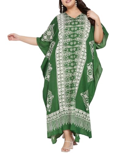 Image of Oussum Plus Size Kaftan Dresses for Women, Polyester Summer Caftan Cover Up Maxi Beach Dress, 1X-3X