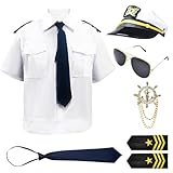 Wildox 7 Pcs Yacht Captain Sailor Costume for Men Women,Yacht Accessories Set Captain Shirt Hat,Halloween Costumes for Men