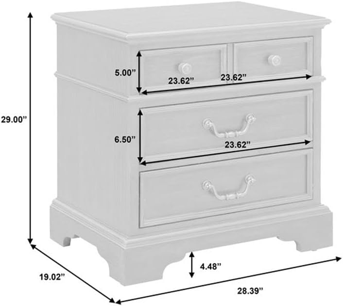 BOWERY HILL 3 Drawer Nightstand, 28.39" W x 19.02" D x 29" H, Hickory Wood Veneers, Brown Velvet Finish, Aged Bronze Hardware, Classic English Aristocratic Style, Elegant Bedroom Furniture for