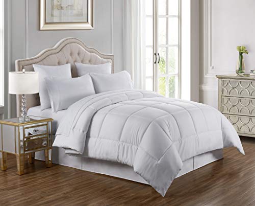 Dwell Six Comforter (White, Queen) - All Season Comforter - Fiberfill Duvet Insert - Box Stitched
