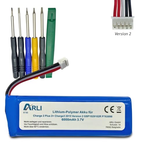 ARLI Ersatz Akku kompatibel für JBL Charge 2 Plus 2+ Charge 3 2015 Version 2 GSP1029102R P763098 V2 Batterie 6000mAh Li-Polymer