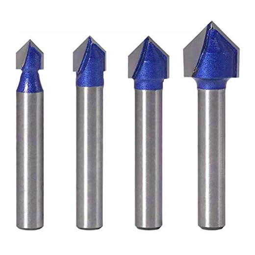 Meihejia 1/4 Inch Shank 90 Degree V Groove Router Bit Set (4 Sizes)