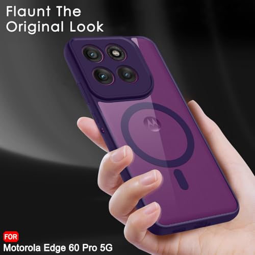 Image of TheGiftKart Hybrid Shockproof Back Cover Case for Motorola Moto Edge 60 Pro 5G | Hard Back Cover Case for Motorola Edge 60 Pro 5G (PC & TPU, MagSafe Compatible, Transparent Clear Back, Purple Sides)