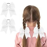 LOPHE Lot de 2 Grands Nœuds Papillon pour Cheveux Fille, Élastique Tête de Cheval à Noeud Noir, Accessoires Cheveux pour École, Anniversaire, Cadeau, Blanc