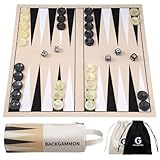 Backgammon Set, Premium Silicone Backgammon Classic Board Games for 2 Players, Foldable Portable Travel Game Set with Carrying Storage Bag (Khaki)