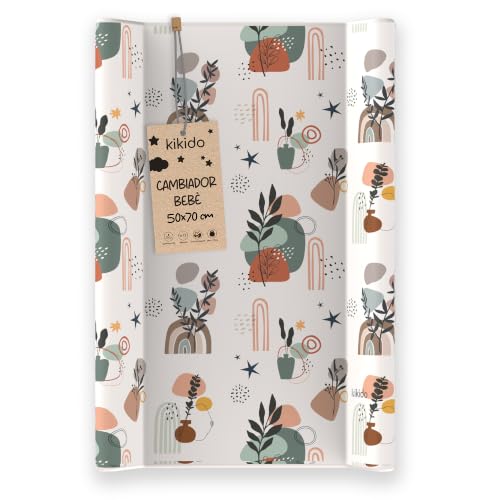 Kikido Cambiador Bebe 50x70 cm - Naturaleza - Colchoneta Cambiador Bebé Impermeable con Bordes - Colchón Cambiadores para Cómodas, Mesas y Viajes - Medida Universal 70x50