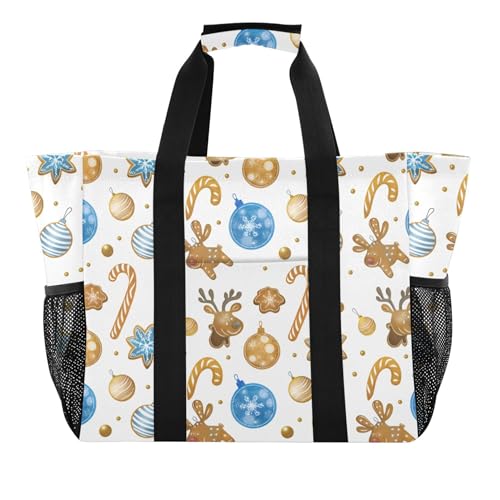 Grand sac de plage en toile imperméable motif pain d'épice pour femme