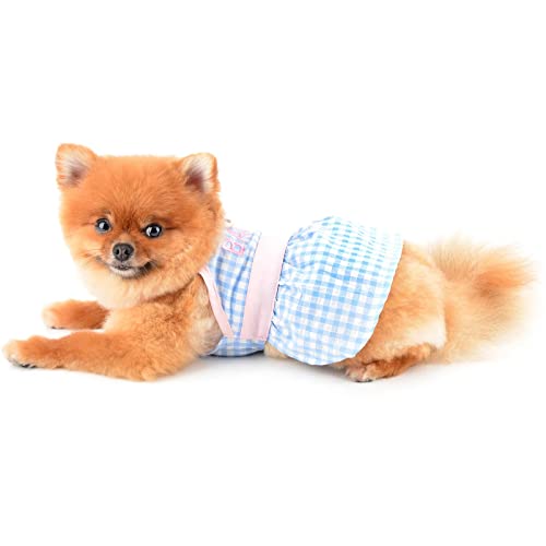 Smalllee_Lucky_Store Plaid Dog Harness Dress, Cute Pet Strap Sundress For Small Dog Cat Girls With D-Ring Puppy Skirt Yorkie Chihuahua Summer Clothes,Blue,M #TOP3
