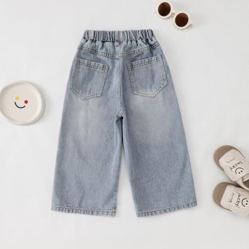 Blithestars Toddler Boy Jeans Wide Leg Ripped Elastic Waist Denim Pants - 5