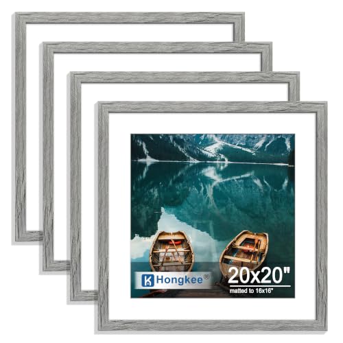 Hongkee 20x20 Frame Set of 4, 20 x 20 Grey Wood Style(Mat 16x16)