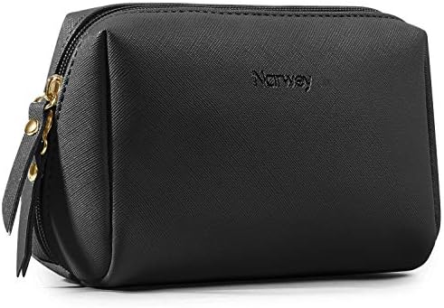 Narwey Small Makeup Bag for Purse Vegan Leather Travel Makeup Pouch Mini Cosmetic Bag Zipper Pouch for Women and Girls (Black)