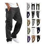 EMATOP Cargohose Herren Sommer Baumwolle Cargo Hose Lang Regular Fit Freizeithose Casual Einfarbig Sporthose mit Taschen Outdoorhose Elastische Taille Sweatpants Frühling Wanderhose Trekkinghose