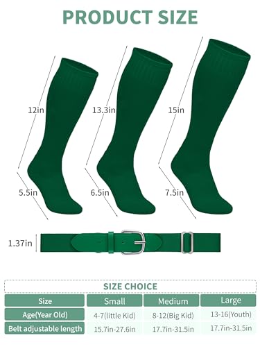 Image of Baseball Socks and Belt Set Cotton Youth Softball Socks for Boys Girls