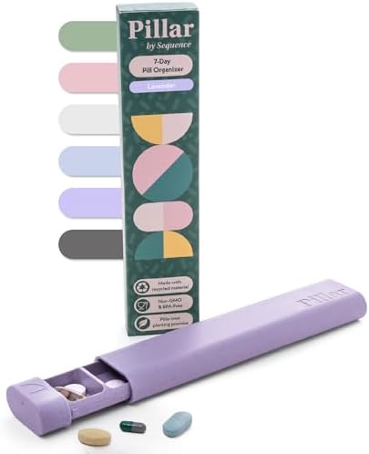 PILLAR 7-Tage Pillendose Wochenbox | Tablettenbox mit Schiebemechanismus | 7 Fächer von Montag–Sonntag | Medikamentenbox für Vitamine & Supplemente | BPA-frei |Lavendel