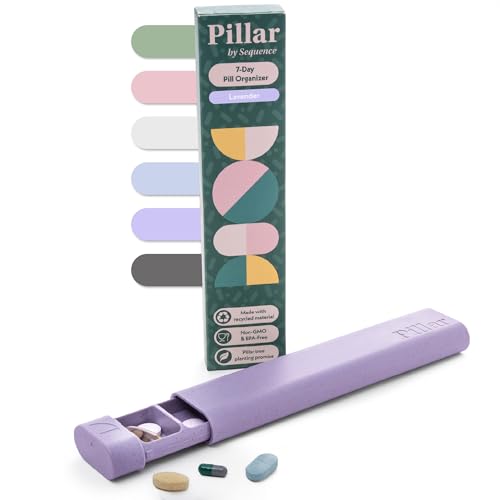 Image of Pillar - 7-Day Pill Organizer | Weekly Medicine Pill Container Travel Box - Aesthetic Medication Holder - Stylish Travel Pill Case - Cute Small Medication Organizer 7 Day for Women (Lavender)