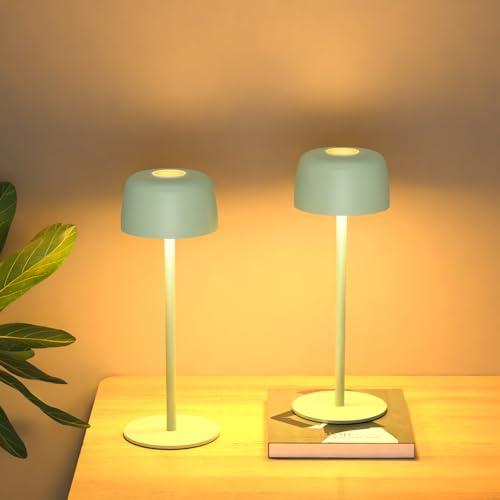 Lámpara de Mesa Inalámbrica Metal, H25cm Lámpara de Noche Recargable Brillo Ajustable 3 Temperaturas de Color, Lámpara de Escritorio IP54 Impermeable para Dormitorio, Exterior, Cafetería, Restaurante
