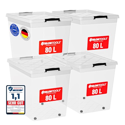 ATHLON TOOLS 4x 80 L Aufbewahrungsboxen mit Deckel, lebensmittelecht -...