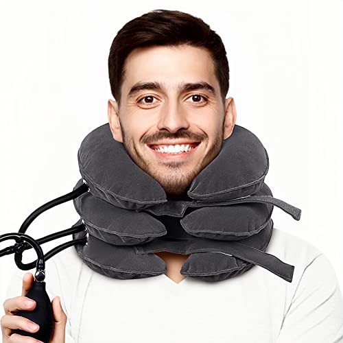 Cervical Neck Traction Device, Adjustable Inflatable Neck Stretcher & Neck Brace For Neck Pain Relief, Neck Traction Pillow Provides Neck Decompression And Neck Tension Relief (Gray) #TOP23