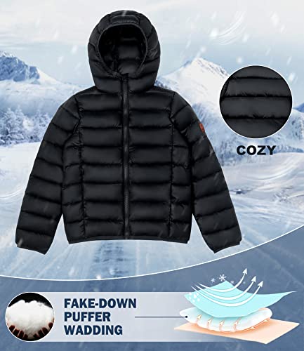 Solocote Girls Winter Coats Lightweight Water-Resistant Windproof Packable Hooded Down Like Padding Jacket, Sln2108-Black-9-10Y #TOP3