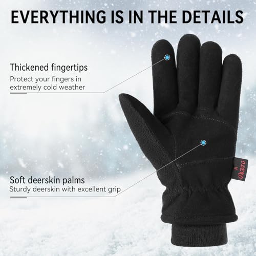 OZERO Winter Gloves for Men Women, Cold Proof Deerskin Suede Leather Warm Thermal Gloves for Driving, Working, Hiking, Skiing - Water Resistant Windproof, Denim-Black Large by OZERO - Image 4