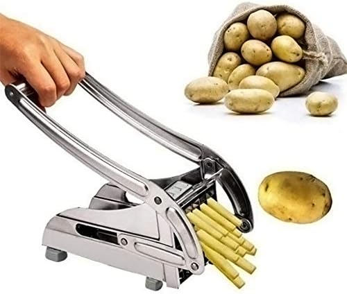 Scoutteemo Potatoes Chips French Fries Cutter, Stainless Steel Chipper Professional Non-Slip Cutter with 2 Slicer Blades, Perfect Kitchen Tools for Carrots Cucumbers Vegetables Fruits (36/64 Holes)