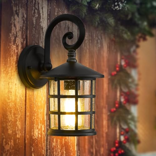 Emliviar Outdoor Wall Lantern Light for Porch, 11.6 Inch, XE222B BK