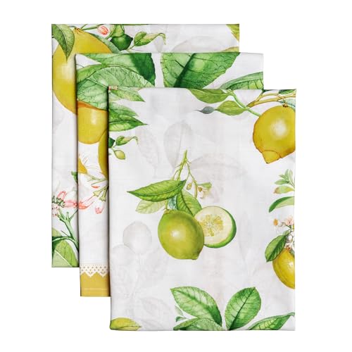 Maison d' Hermine Kitchen Towels Set of 3 100% Cotton 27.50' x 20' Reusable Cloth Tea Dish Towels Absorbent with Hanging Loop for Kitchen Easter Decorations Spring/Summer (Limoncello)